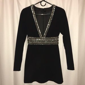 Black Cocktail Long Sleeve Beaded Dress